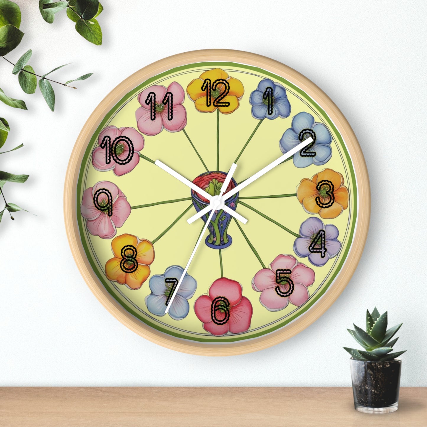Floral Wheel Wall Clock — Colorful Poppy Flower Timepiece for Kitchen or Nursery Printify