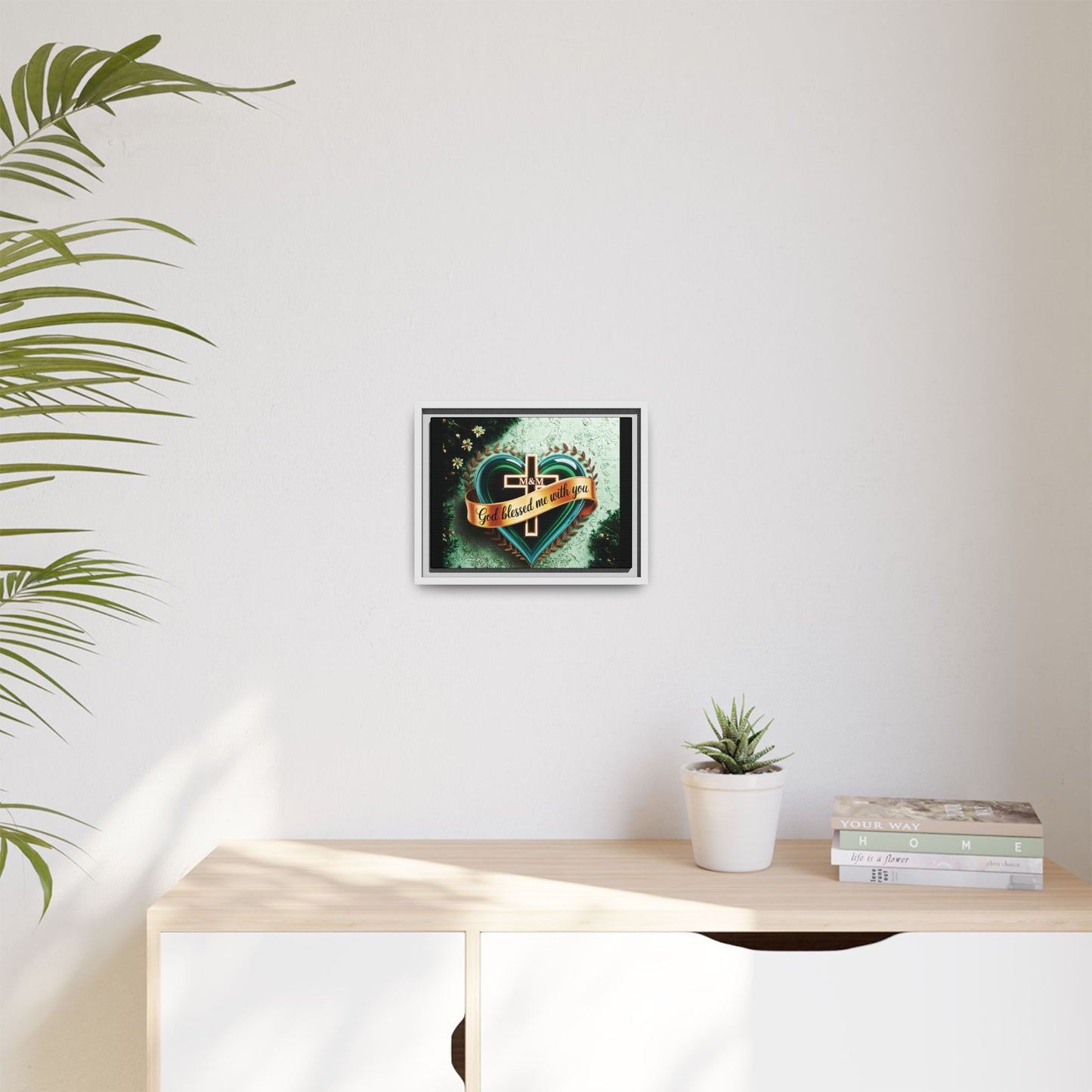 Framed Canvas Print, Inspirational Religious Art, Home Decor, Heart and Cross Design, Perfect Gift for Faith Celebrations Printify