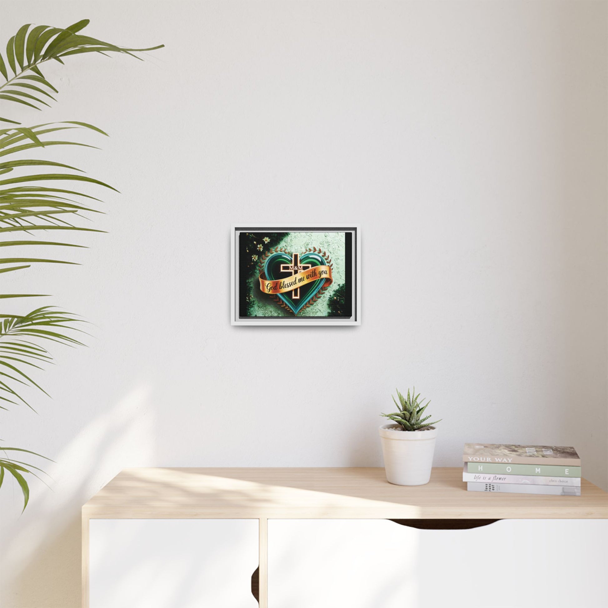 Framed Canvas Print, Inspirational Religious Art, Home Decor, Heart and Cross Design, Perfect Gift for Faith Celebrations Printify