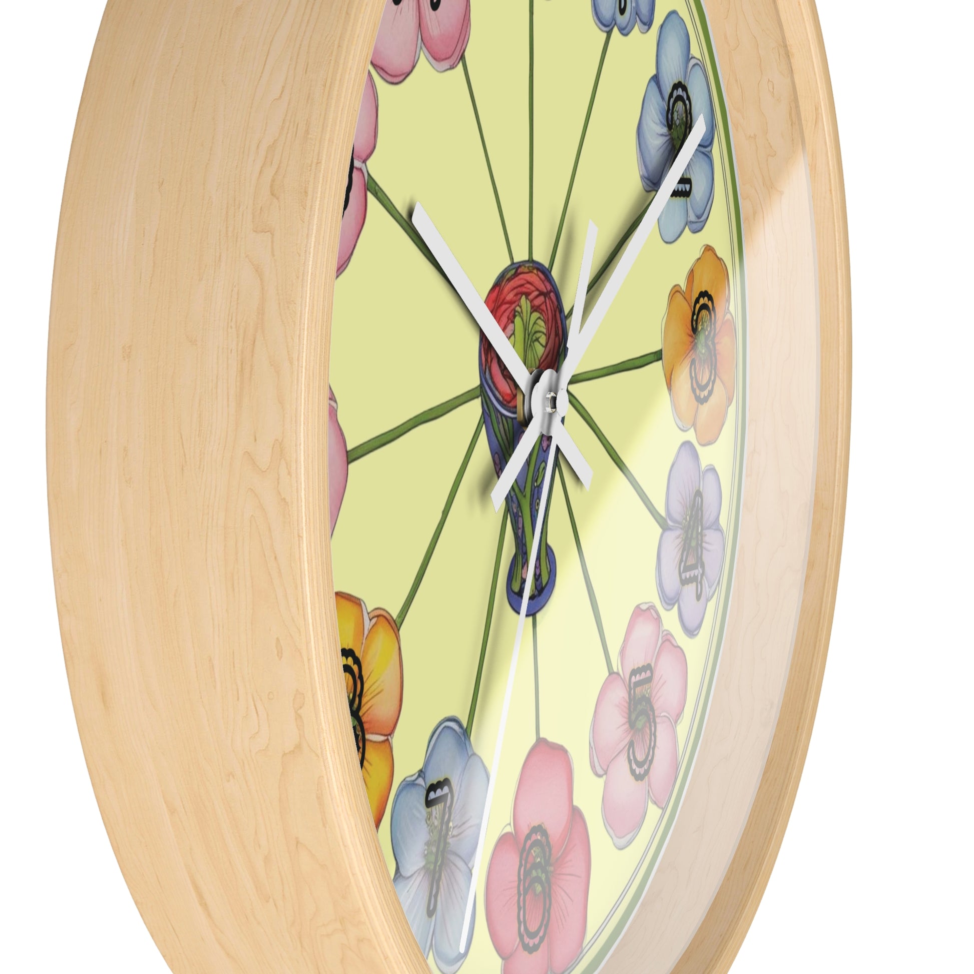 Floral Wheel Wall Clock — Colorful Poppy Flower Timepiece for Kitchen or Nursery Printify