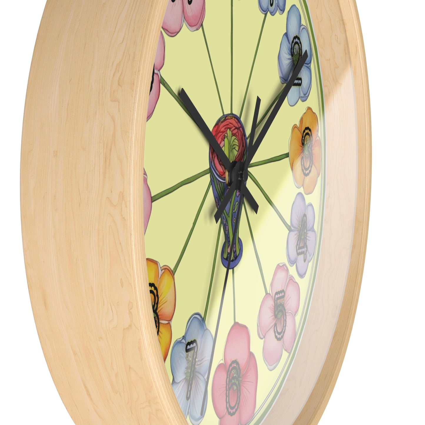 Floral Wheel Wall Clock — Colorful Poppy Flower Timepiece for Kitchen or Nursery Printify