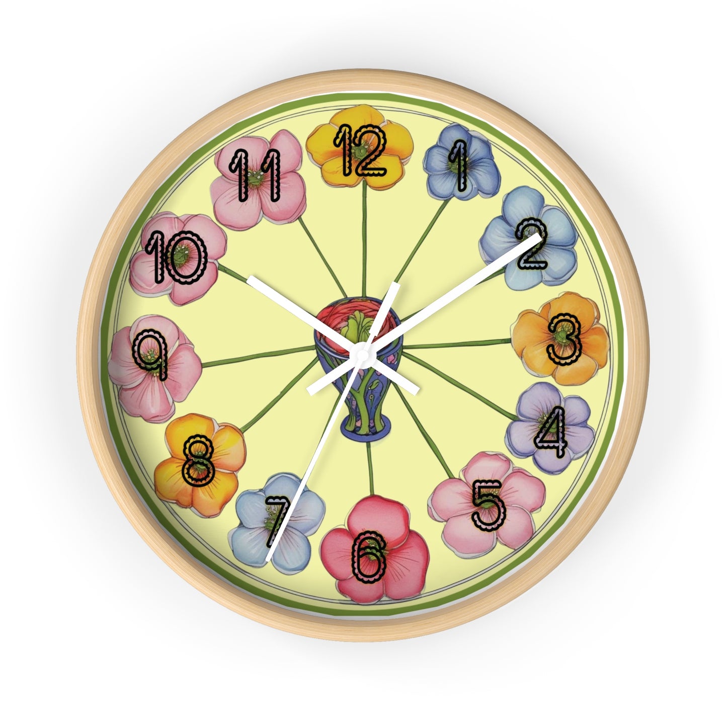 Floral Wheel Wall Clock — Colorful Poppy Flower Timepiece for Kitchen or Nursery Printify