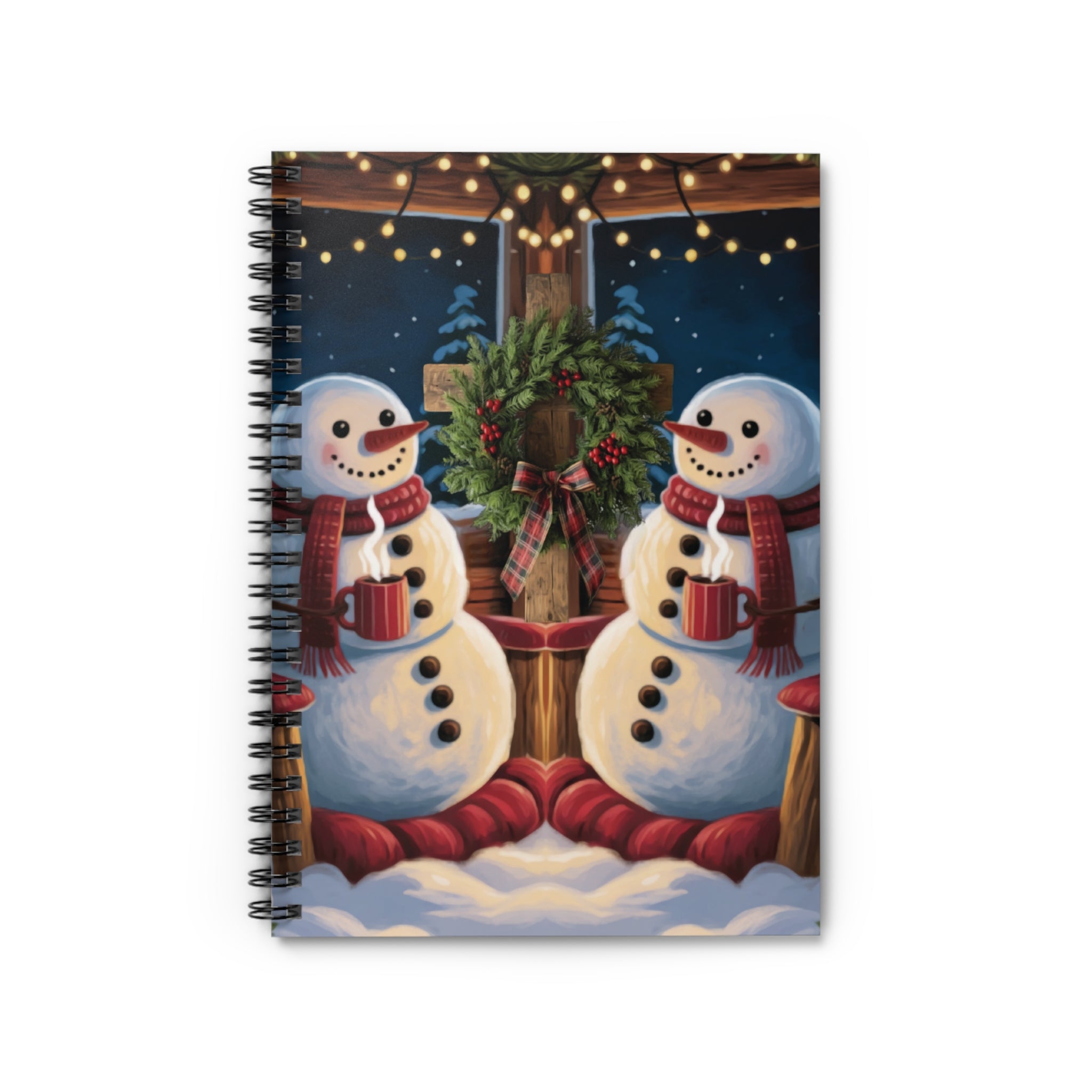 Christmas Snowman Spiral Notebook — Holiday Wreath Winter Journal (Ruled) Printify