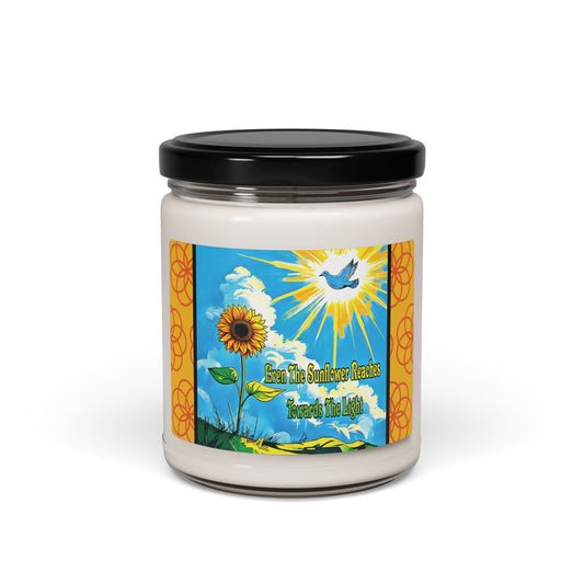 Sunflower & Dove Inspirational Scented Soy Candle (9oz) Printify