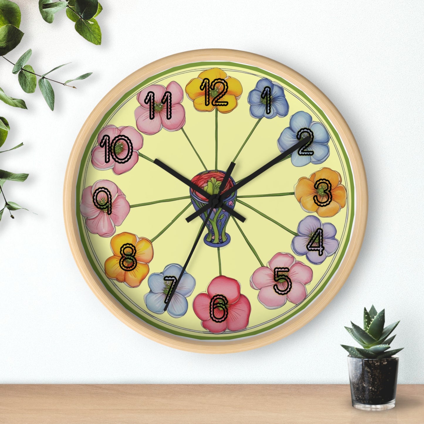 Floral Wheel Wall Clock — Colorful Poppy Flower Timepiece for Kitchen or Nursery Printify