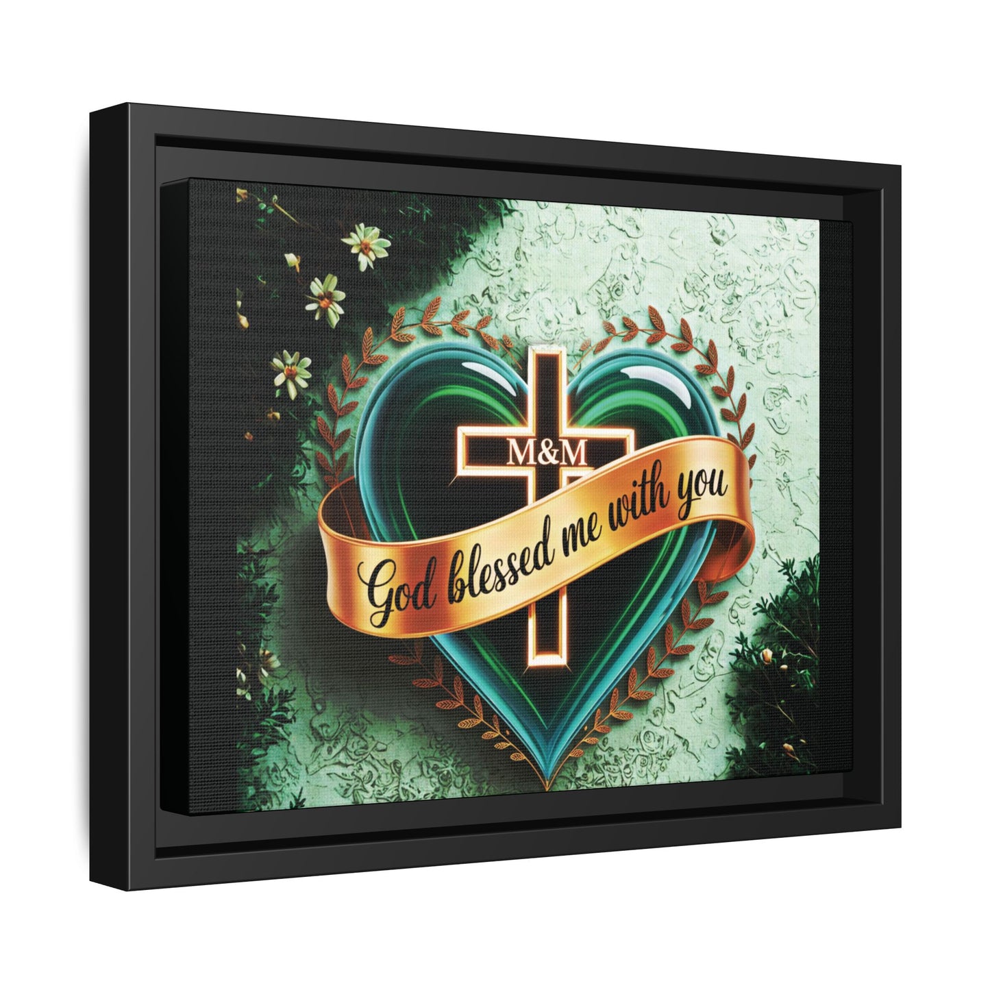 Framed Canvas Print, Inspirational Religious Art, Home Decor, Heart and Cross Design, Perfect Gift for Faith Celebrations Printify