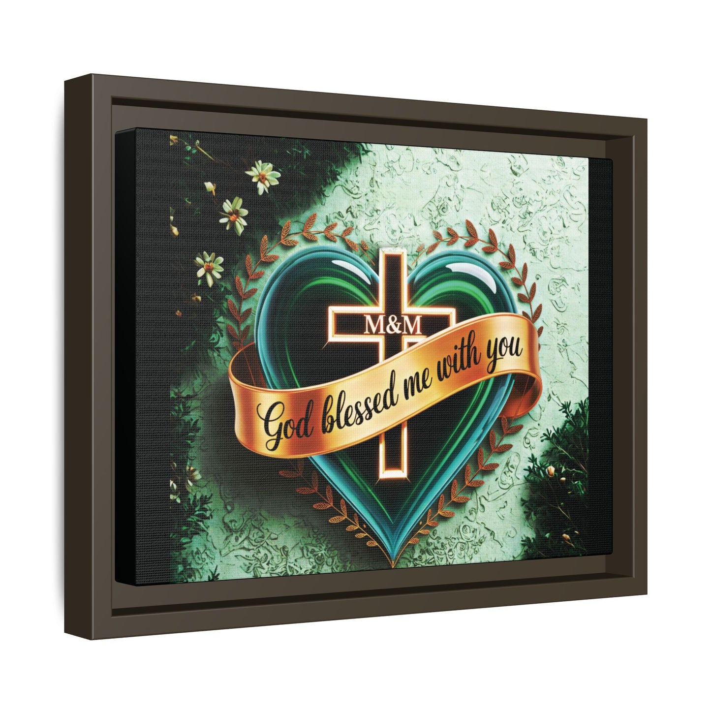 Framed Canvas Print, Inspirational Religious Art, Home Decor, Heart and Cross Design, Perfect Gift for Faith Celebrations Printify