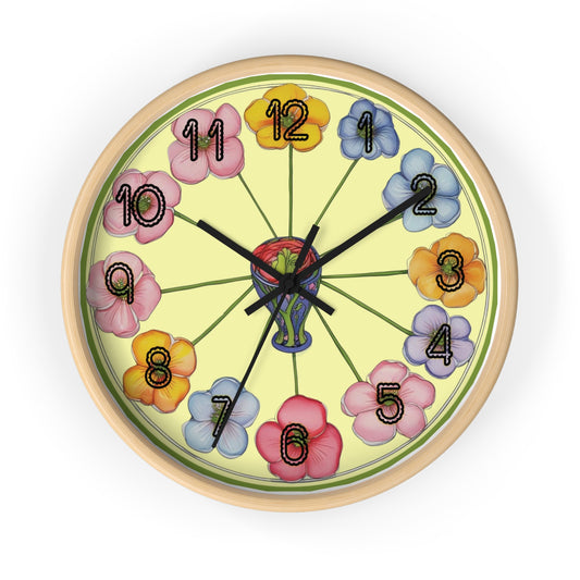 Floral Wheel Wall Clock — Colorful Poppy Flower Timepiece for Kitchen or Nursery Printify