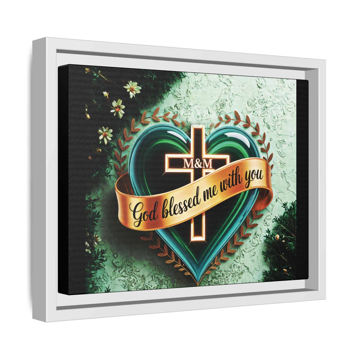 Framed Canvas Print, Inspirational Religious Art, Home Decor, Heart and Cross Design, Perfect Gift for Faith Celebrations Printify