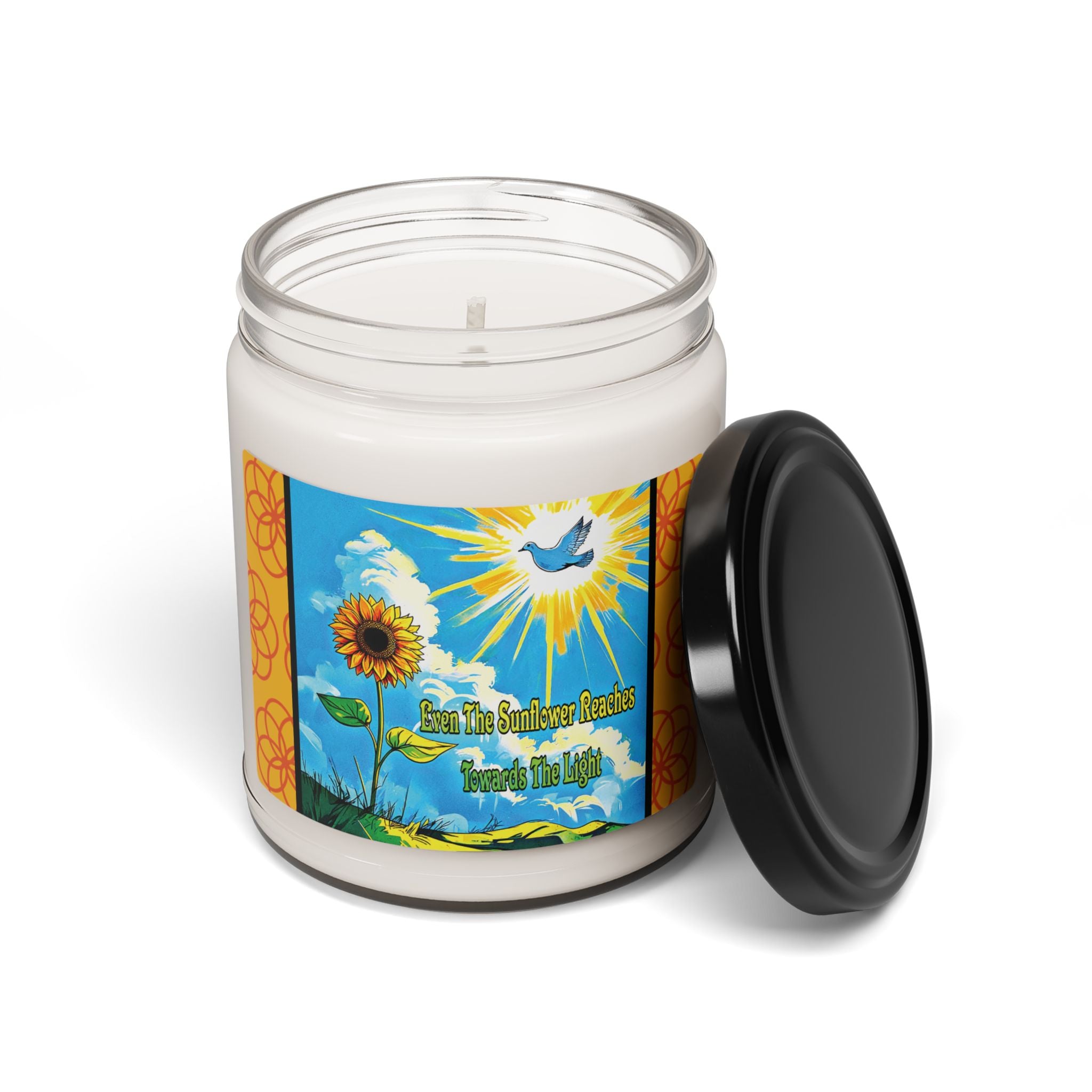 Sunflower & Dove Inspirational Scented Soy Candle (9oz) Printify